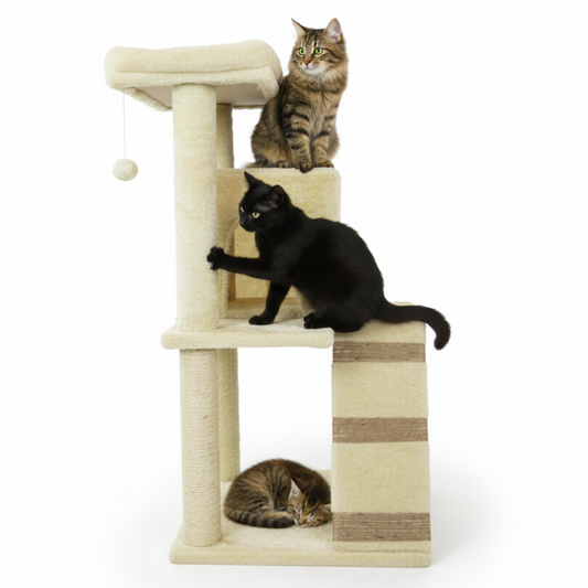 Skatrs Fur Fabric Ladder Jute Rope Scratching Post Cat tree for Cats and Kittens (Beige)