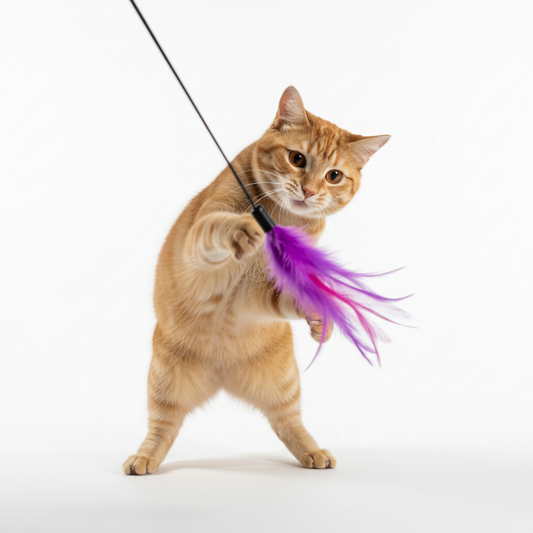 Interactive Feather Wand Cat Toy - Retractable Teaser with Bell for Exercise & Play