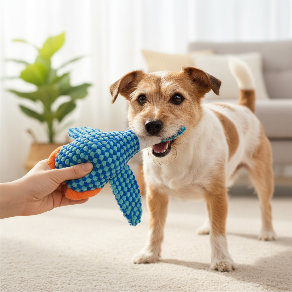 Indestructible Plush Chew Toy - Interactive Squeaky Dog & Cat Toy